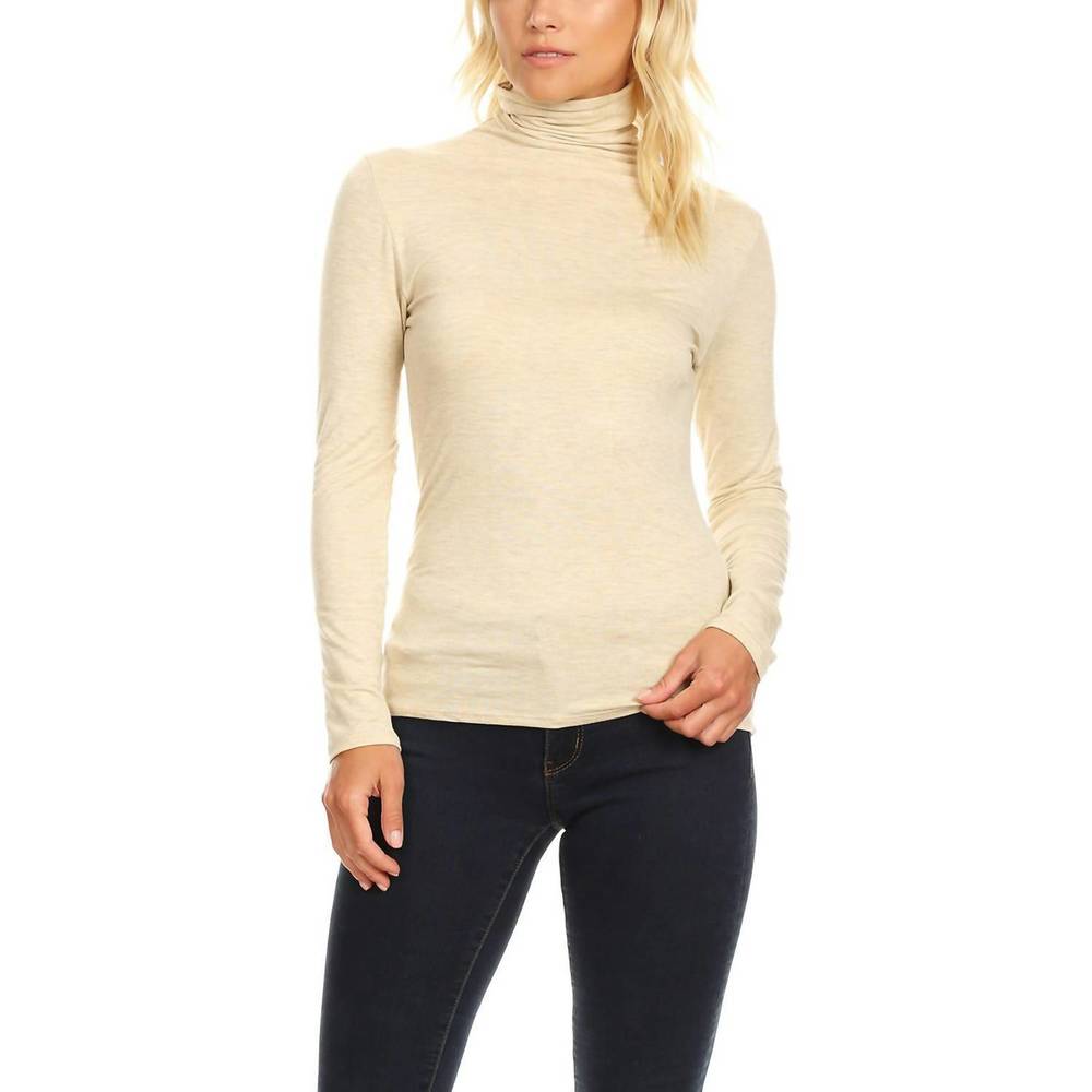 NEW MOA COLLECTION womens long sleeve fitted turtle neck in oatmeal